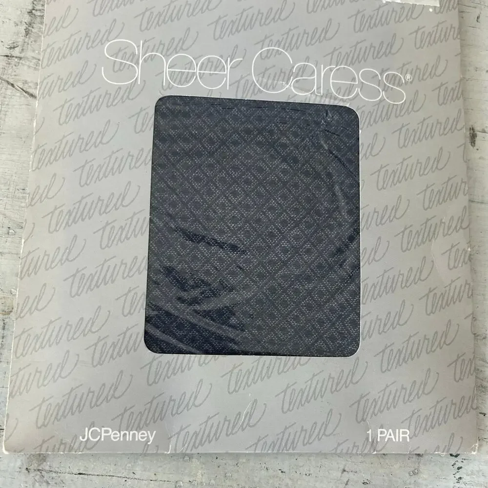 Vintage JCPenney Sheer Caress pantyhose navy blue Sandalfoot Textured Average